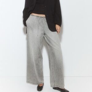 H&M Light Grey Denim Drawstring Pants
